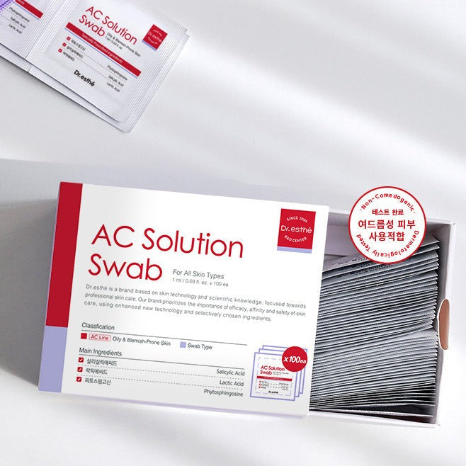 Box of Dr Esthe AC Solution Swabs with a white background
