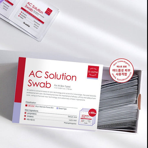 A pack of Dr Esthe AC Solution Swab, displaying the interior packaging