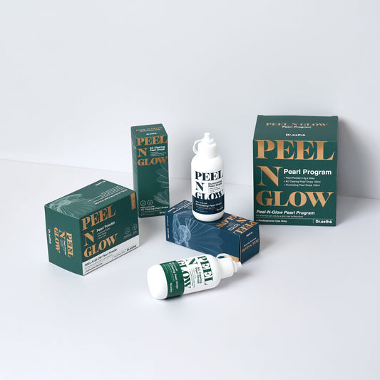PEEL N GLOW skincare products on a white background