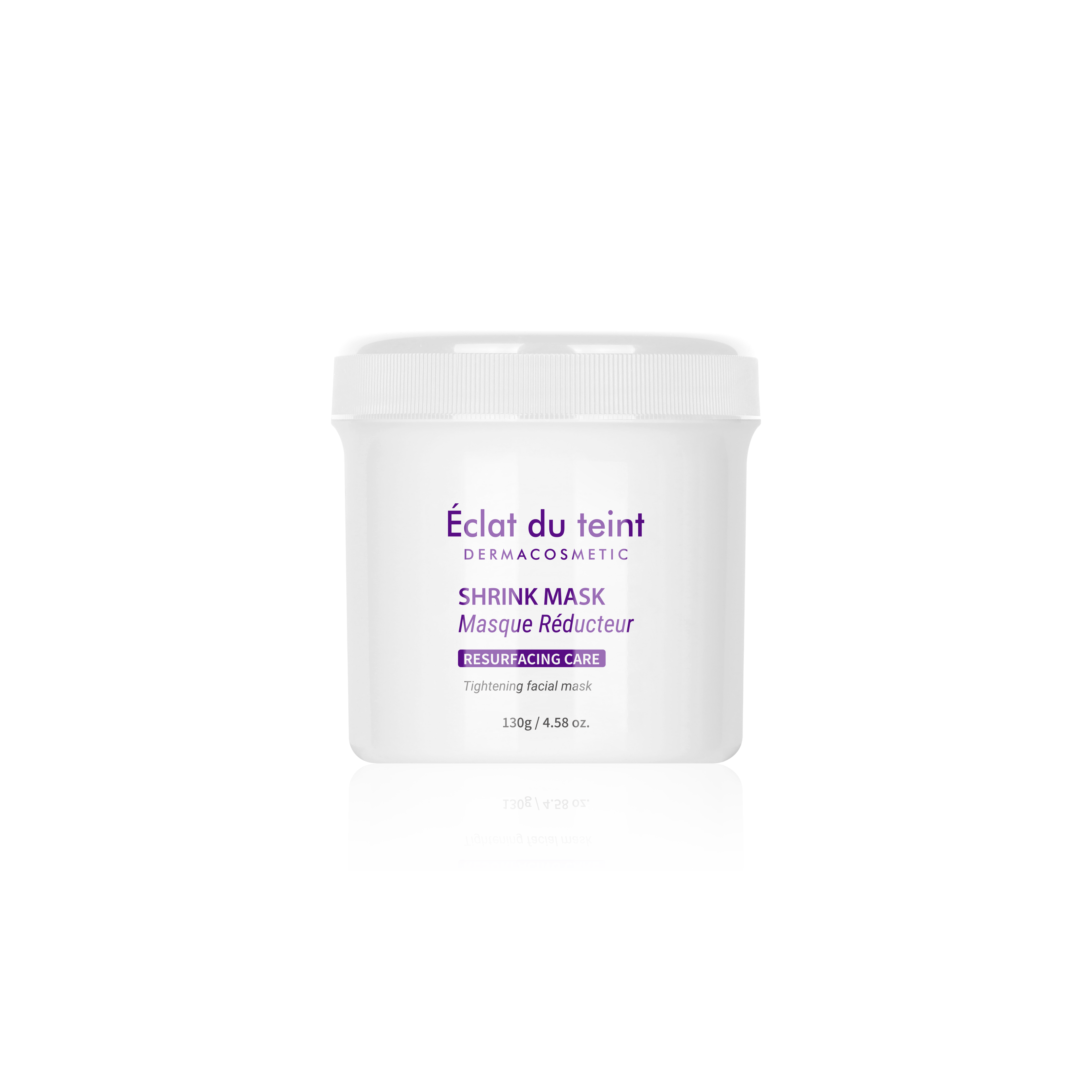 White jar of 'Éclat du teint' shrink mask on a white background